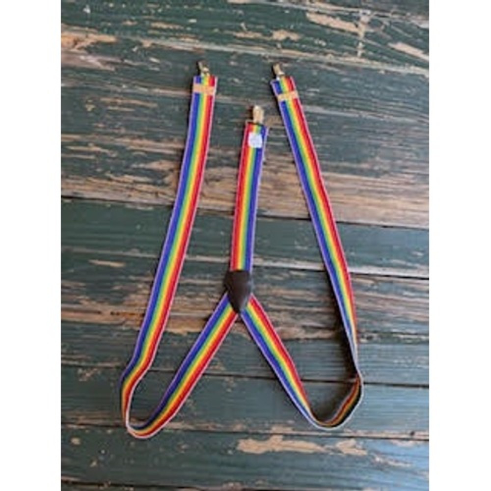 Vintage Rainbow Striped Suspenders Y-Back Multi-Color Pride Adjustable Braces